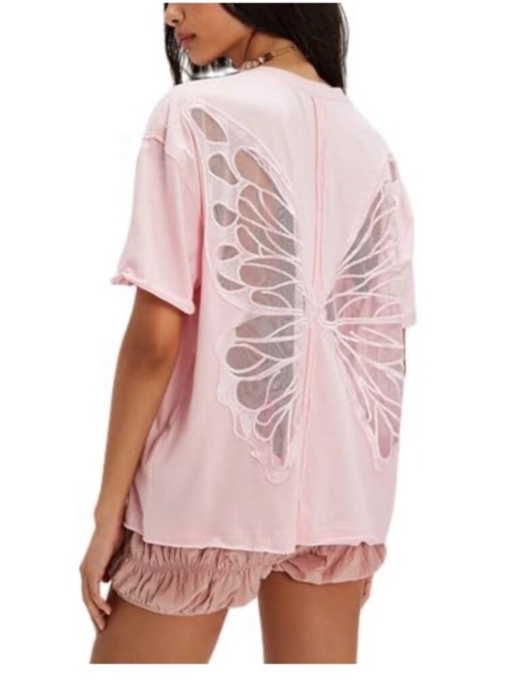 Tricia Fix x Free People Butterfly Back Cutout Tee, Sz L, like new 🩷🦋